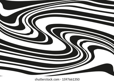 Modern pattern with black and white stripes. Psychedelic pattern. Dynamic style. Vector illustration. 