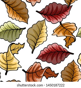 Modern pattern with colorful autumn leaves seamless. Vector graphic seamless pattern