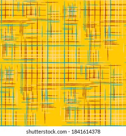 Modernes Muster mit farbenfrohen Linien. Ethnische Print-Imitation von Gras Mat. Abstrakte Textur mit Kreuzstreifen. Nahtloses Tartan-Muster. Nahtlose Streifen.