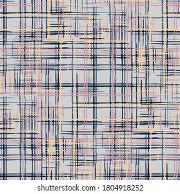 Patrón moderno con líneas coloridas. Rayas sin foco. Textura abstracta con franjas cruzadas. Patrón Tartán sin Maravilla. Imitación de impresión étnica de hierba de hierba.