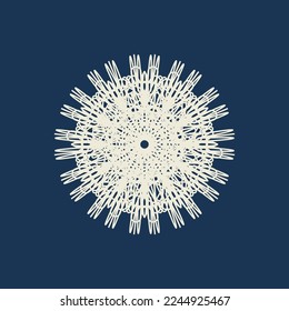 Un diseño moderno con un colorido copo de nieve con forma de flor de obra abierta. Diseño creativo y moderno. Sobre un fondo azul oscuro