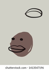 Modern pattern with continuous line, abstract face portrait. Contemporary collage with freehand shapes and textures in pastel aesthetic colors. Vintage fashion vogue concept. 