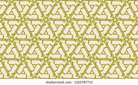 Modern pattern with curved line. Triangles, line, geometric elements. Vector illustration. Design for flyer, wallpaper, presentation, paper. Dirty olive color. Seamless.