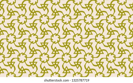 Modern pattern with curved line. Triangles, line, geometric elements. Vector illustration. Design for flyer, wallpaper, presentation, paper. Dirty olive color. Seamless.