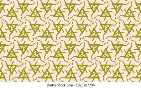 Modern pattern with curved line. Triangles, line, geometric elements. Vector illustration. Design for flyer, wallpaper, presentation, paper. Dirty olive color. Seamless.