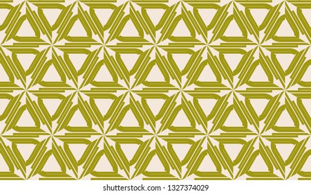 Modern pattern with curved line. Triangles, line, geometric elements. Vector illustration. Design for flyer, wallpaper, presentation, paper. Dirty olive color. Seamless.