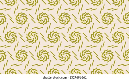 Modern pattern with curved line. Triangles, line, geometric elements. Vector illustration. Design for flyer, wallpaper, presentation, paper. Dirty olive color. Seamless.