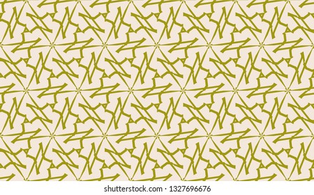 Modern pattern with curved line. Triangles, line, geometric elements. Vector illustration. Design for flyer, wallpaper, presentation, paper. Dirty olive color. Seamless.