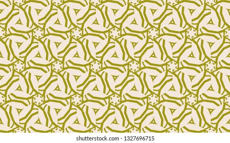 Modern pattern with curved line. Triangles, line, geometric elements. Vector illustration. Design for flyer, wallpaper, presentation, paper. Dirty olive color. Seamless.