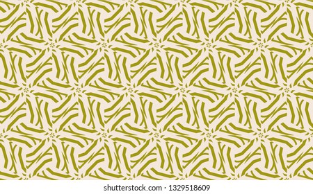 Modern pattern with curved line. Triangles, line, geometric elements. Vector illustration. Design for flyer, wallpaper, presentation, paper. Dirty olive color. Seamless.