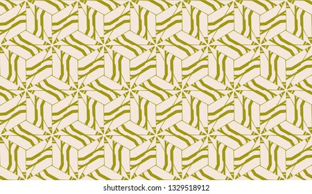 Modern pattern with curved line. Triangles, line, geometric elements. Vector illustration. Design for flyer, wallpaper, presentation, paper. Dirty olive color. Seamless.