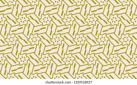 Modern pattern with curved line. Triangles, line, geometric elements. Vector illustration. Design for flyer, wallpaper, presentation, paper. Dirty olive color. Seamless.