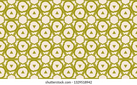 Modern pattern with curved line. Triangles, line, geometric elements. Vector illustration. Design for flyer, wallpaper, presentation, paper. Dirty olive color. Seamless.