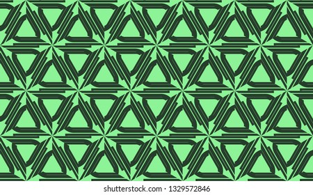 Modern pattern with curved line. Triangles, line, geometric elements. Vector illustration. Design for flyer, wallpaper, presentation, paper. Green color.