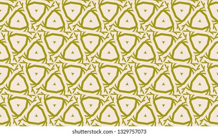 Modern pattern with curved line. Triangles, line, geometric elements. Vector illustration. Design for flyer, wallpaper, presentation, paper. Dirty olive color. Seamless.