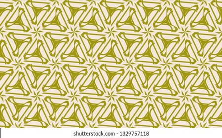 Modern pattern with curved line. Triangles, line, geometric elements. Vector illustration. Design for flyer, wallpaper, presentation, paper. Dirty olive color. Seamless.