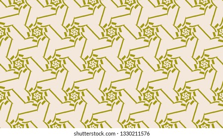 Modern pattern with curved line. Triangles, line, geometric elements. Vector illustration. Design for flyer, wallpaper, presentation, paper. Dirty olive color. Seamless.