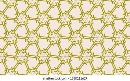 Modern pattern with curved line. Triangles, line, geometric elements. Vector illustration. Design for flyer, wallpaper, presentation, paper. Dirty olive color. Seamless.