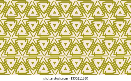 Modern pattern with curved line. Triangles, line, geometric elements. Vector illustration. Design for flyer, wallpaper, presentation, paper. Dirty olive color. Seamless.