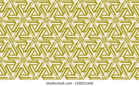 Modern pattern with curved line. Triangles, line, geometric elements. Vector illustration. Design for flyer, wallpaper, presentation, paper. Dirty olive color. Seamless.