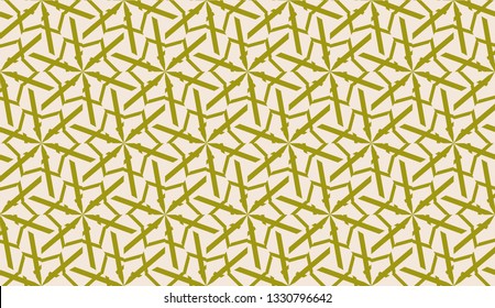 Modern pattern with curved line. Triangles, line, geometric elements. Vector illustration. Design for flyer, wallpaper, presentation, paper. Dirty olive color. Seamless.