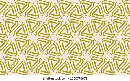 Modern pattern with curved line. Triangles, line, geometric elements. Vector illustration. Design for flyer, wallpaper, presentation, paper. Dirty olive color. Seamless.