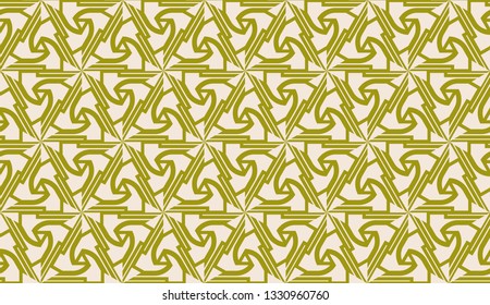 Modern pattern with curved line. Triangles, line, geometric elements. Vector illustration. Design for flyer, wallpaper, presentation, paper. Dirty olive color. Seamless.