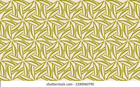 Modern pattern with curved line. Triangles, line, geometric elements. Vector illustration. Design for flyer, wallpaper, presentation, paper. Dirty olive color. Seamless.