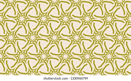 Modern pattern with curved line. Triangles, line, geometric elements. Vector illustration. Design for flyer, wallpaper, presentation, paper. Dirty olive color. Seamless.