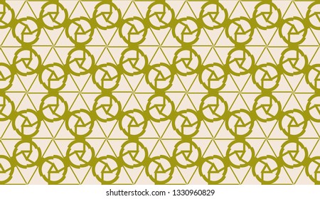 Modern pattern with curved line. Triangles, line, geometric elements. Vector illustration. Design for flyer, wallpaper, presentation, paper. Dirty olive color. Seamless.