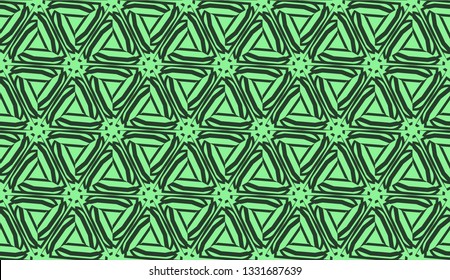 Modern pattern with curved line. Triangles, line, geometric elements. Vector illustration. Design for flyer, wallpaper, presentation, paper. Green color.