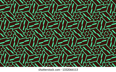 Modern pattern with curved line. Triangles, line, geometric elements. Vector illustration. Design for flyer, wallpaper, presentation, paper. Green color.