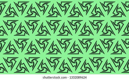 Modern pattern with curved line. Triangles, line, geometric elements. Vector illustration. Design for flyer, wallpaper, presentation, paper. Green color.