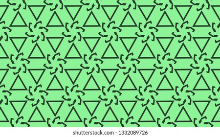 Modern pattern with curved line. Triangles, line, geometric elements. Vector illustration. Design for flyer, wallpaper, presentation, paper. Green color.