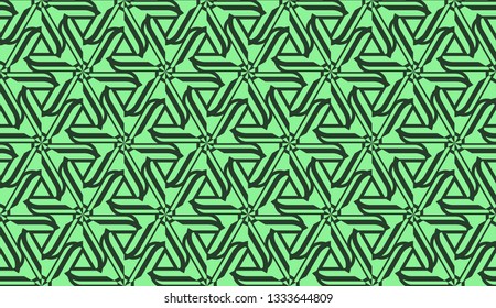 Modern pattern with curved line. Triangles, line, geometric elements. Vector illustration. Design for flyer, wallpaper, presentation, paper. Green color.