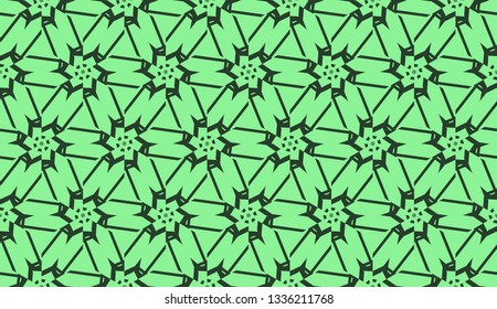 Modern pattern with curved line. Triangles, line, geometric elements. Vector illustration. Design for flyer, wallpaper, presentation, paper. Green color.