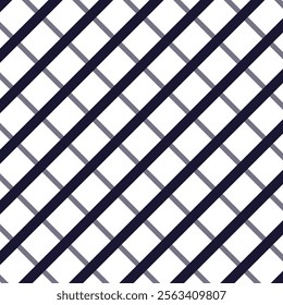  A modern pattern featuring diagonal lines intersecting with thinner gray diagonal lines on a white background, creating a striking checkered grid design ideal for contemporary textiles