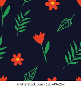 modern pattern with flowers on a dark background