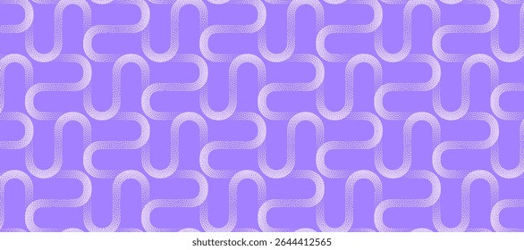Modern pattern with flowing curves and ornate twist abstract vector wide background in violet shade. Intricate halftone lines cool graphic abstraction. Mod illustration with complex stippled structure