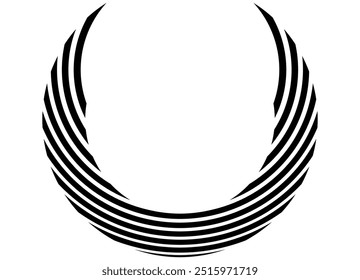 Modern pattern in the form of abstract striped rings black on white. Cover decor. Interior design. Packaging. Black and white vector background with space for text. Waves. frame, logo