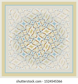 Modern pattern in gold for decoration. Print for paper wallpaper, tiles, textiles, neckerchief. Scarf design.
