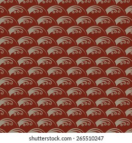 The modern pattern with gold Japan style's waves drawn on a dark red background