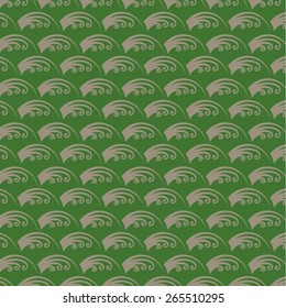 The modern pattern with gold Japan style's waves drawn on a green background