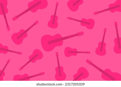 Modern pattern with guitars. Randomly scattered pink guitars on a pastel pink background