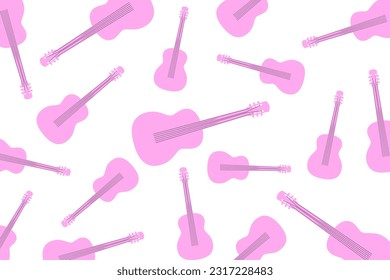 Modern pattern with guitars. Randomly scattered pink guitars on a white background