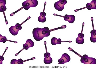 Modern pattern with guitars. Randomly scattered violet guitars on a dark white background