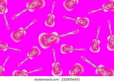 Modern pattern with guitars. Randomly scattered pink guitars on a pink background