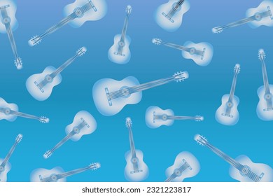 Modern pattern with guitars. Randomly scattered blue guitars on a blue background