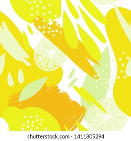 Modern pattern with lemons. Abstract art print. Abstract design for paper, covers, cards, fabrics, interior items and other users. Hand drawn illustration.