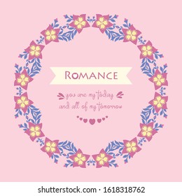 Modern pattern of romance greeting card, with leaf and pink elegant wreath frame. Vector